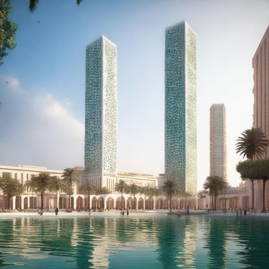 A futuristic visualization of El Jadida City in 10 years, showcasing modern architecture, advanced technology, and sustainable urban development while preserving its cultural heritage.