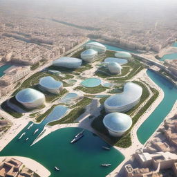 A futuristic visualization of El Jadida City in 10 years, showcasing modern architecture, advanced technology, and sustainable urban development while preserving its cultural heritage.