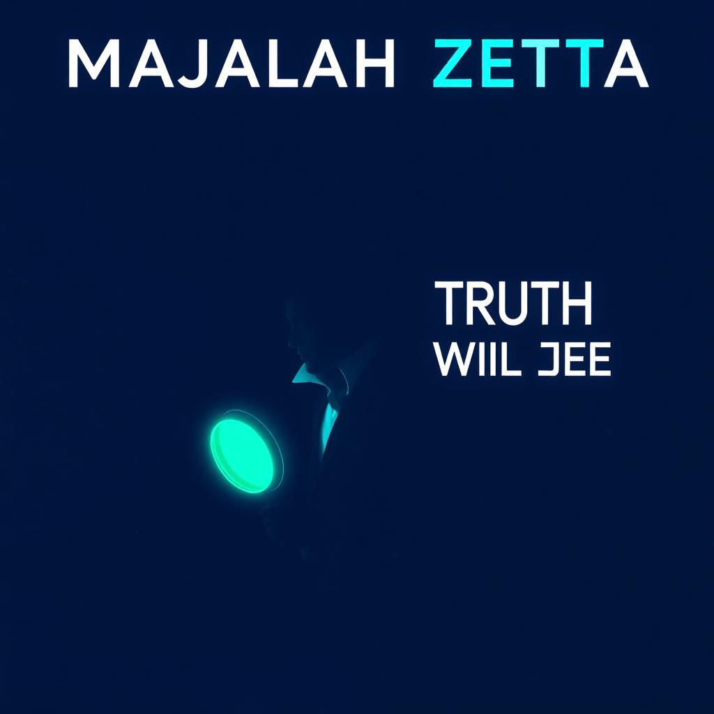 Create an A4 magazine background titled 'MAJALAH ZETA' with a cyberpunk theme
