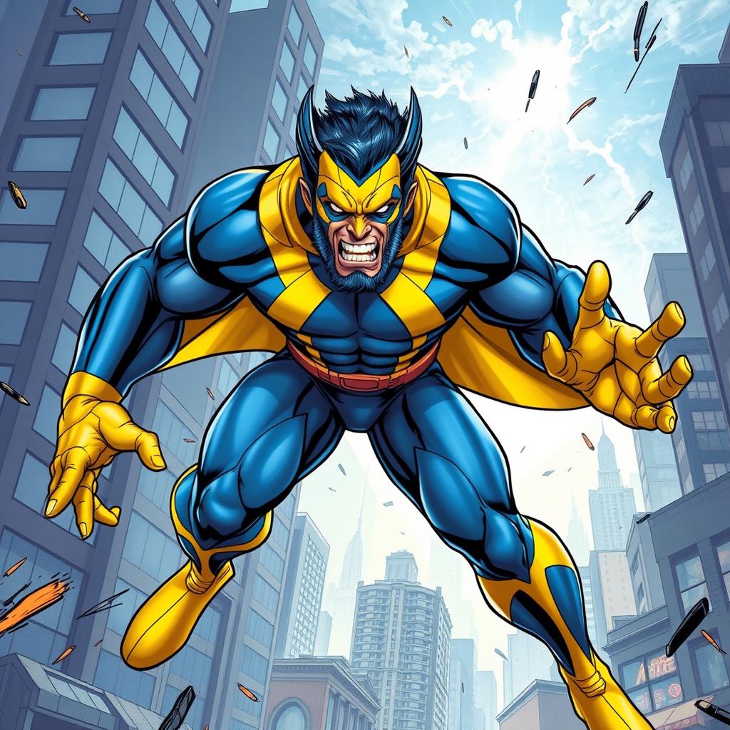 A full-color comic book style illustration of a powerful superhero inspired by Beast from the X-Men, featuring the unique stretchy rubber body powers of Mister Fantastic from the Fantastic Four