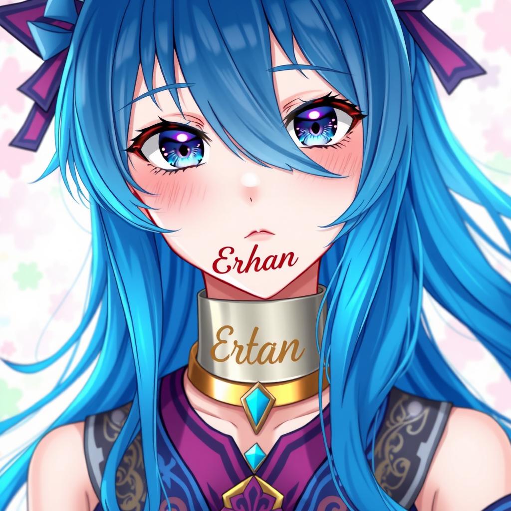 A beautifully designed anime girl focusing on her neck adorned with a stylish collar that has the name 'Erhan' elegantly engraved on it