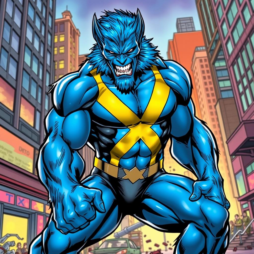 A full-color comic book illustration featuring Hank McCoy, also known as Beast from the X-Men