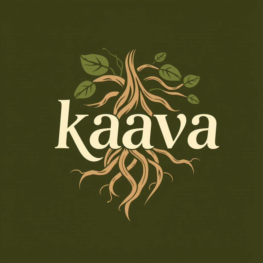 A logo design featuring kava roots, showcasing intricately intertwined roots to emphasize organic and natural shapes