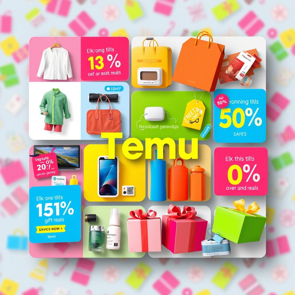 Discover Incredible Deals on Temu: A Vibrant Digital Collage