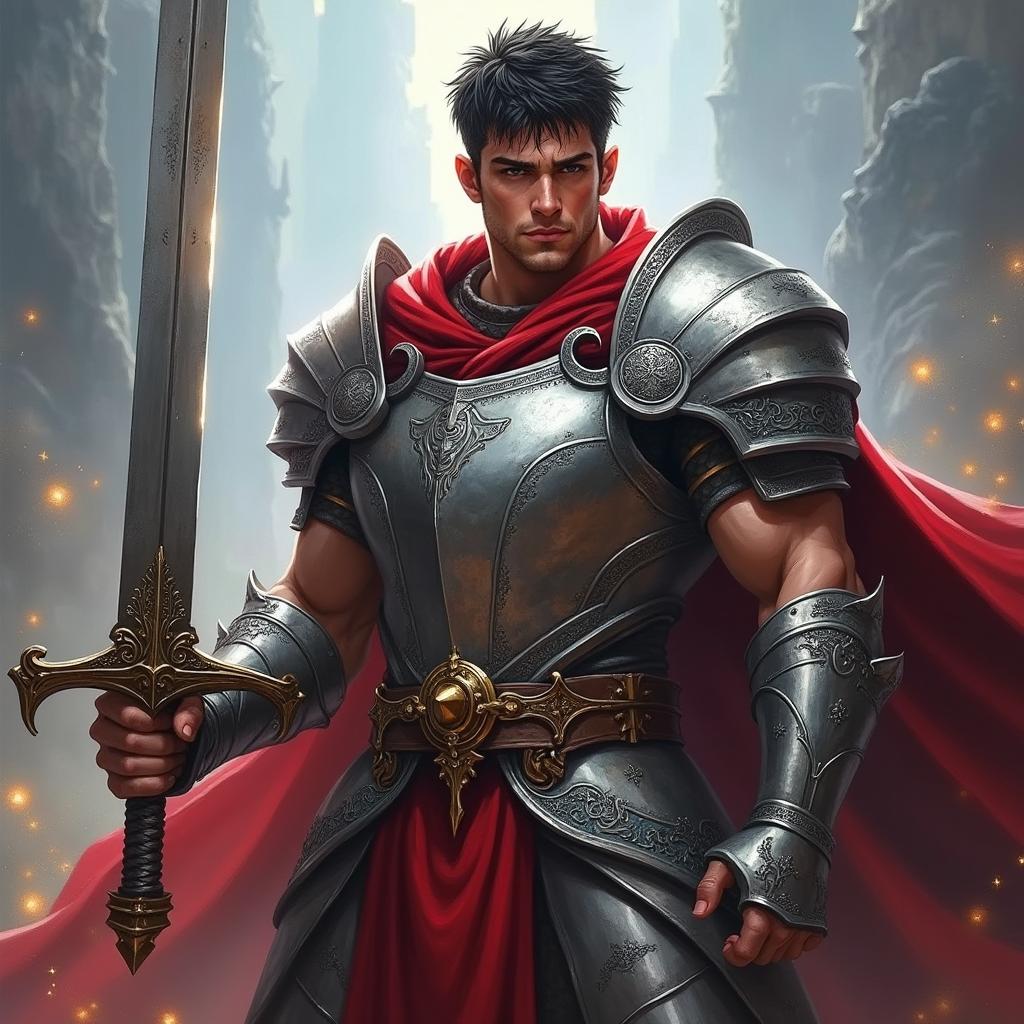 A fierce male warrior inspired by Dungeons & Dragons, exuding strength and bravery
