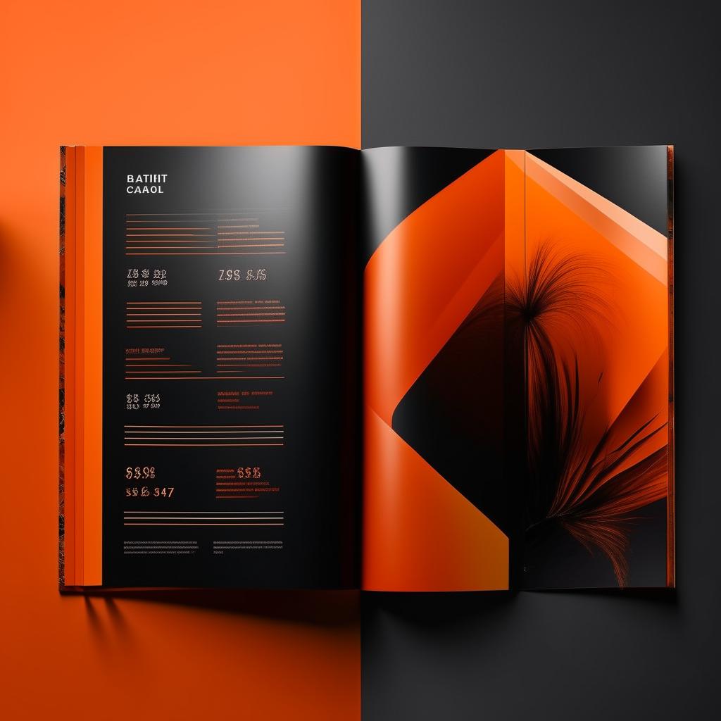 Create an image of an empty catalog featuring a dynamic blend of orange and black colors, which gives it a striking and professional look.