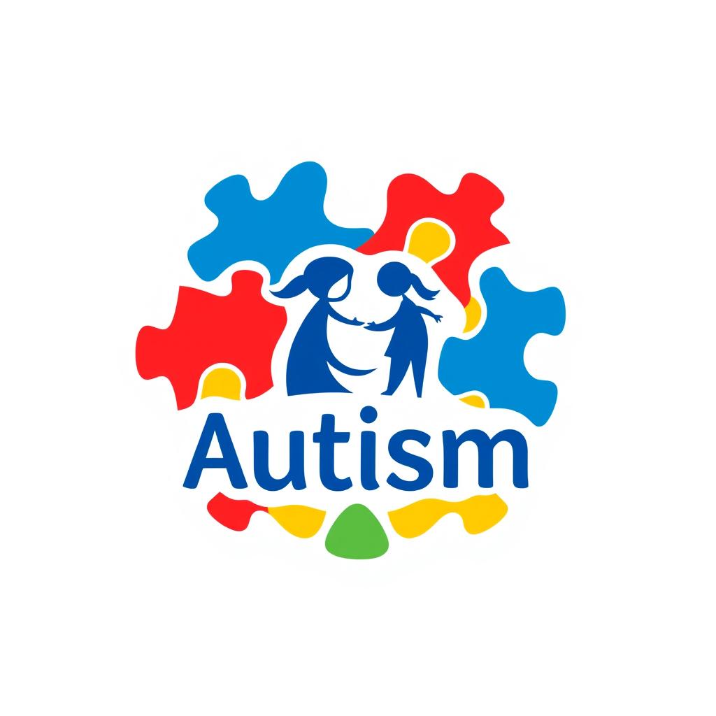 A logo design for an autism parenting group, featuring a colorful puzzle piece motif which symbolizes diversity and inclusion