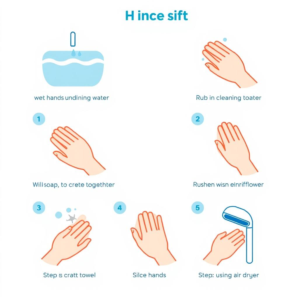 A pictogram set illustrating the step-by-step process of washing hands
