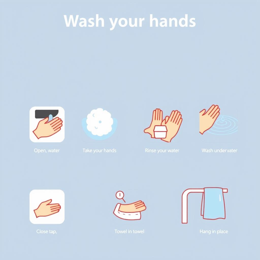 A pictogram set illustrating the step-by-step process of washing your hands