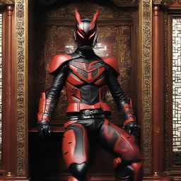 Kamen Rider Drive, iconic Japanese superhero, sincerely confessing to Mickey Mouse in a dimly lit, ornate confessional booth, conveying his involvement in the Iraq war with a heavy heart. Background shows subtle hints of war symbols.