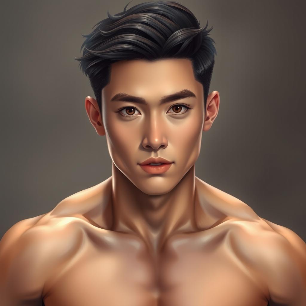 A realistic portrait of an 18-year-old Korean high school boy