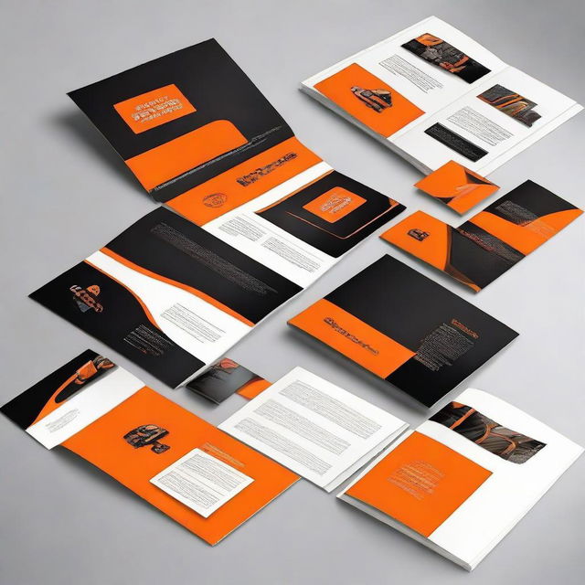 Create a blank catalog for 'OZKAR MAKINE' company in predominant orange and black colors.