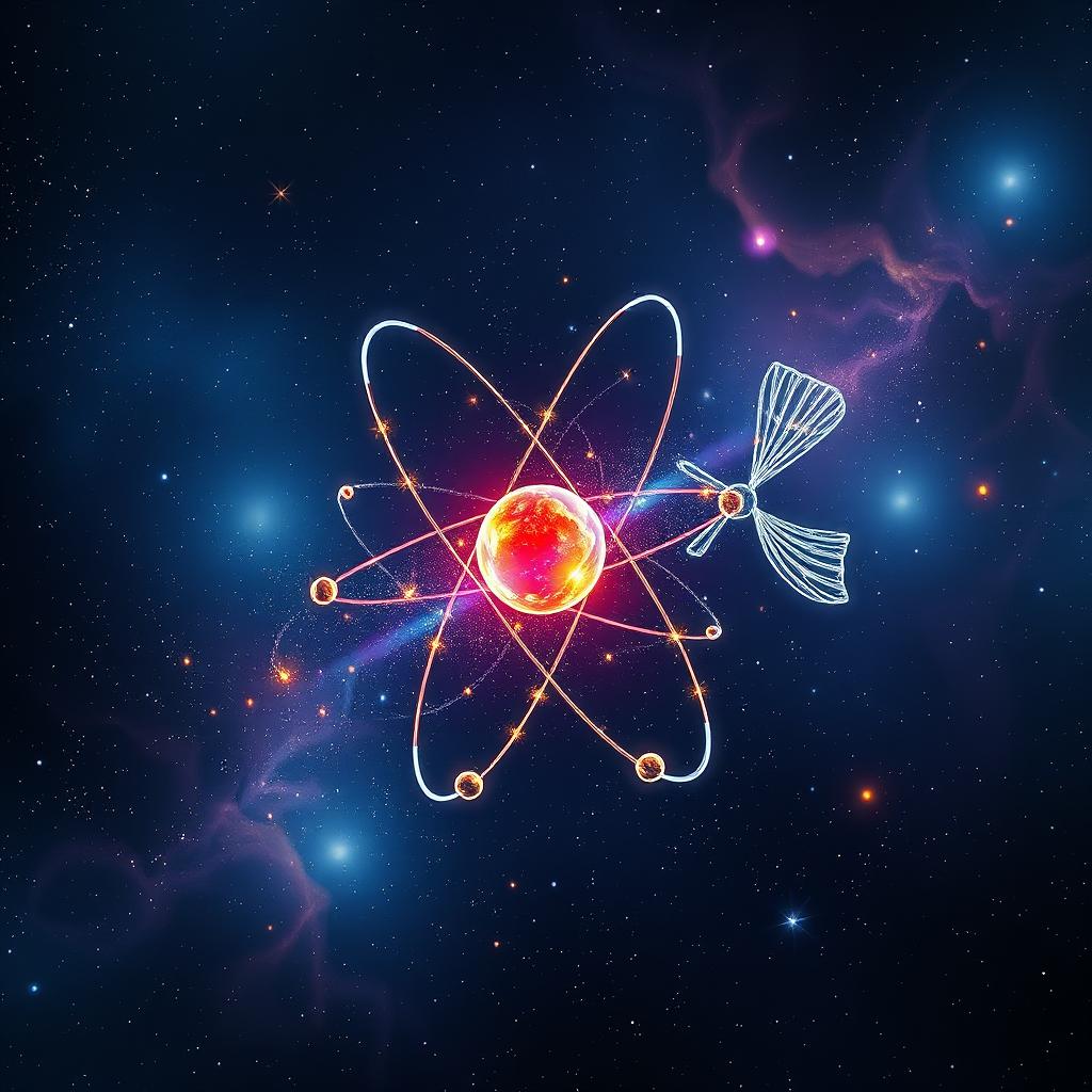 A visually striking representation of an atom colliding with the Pisces constellation