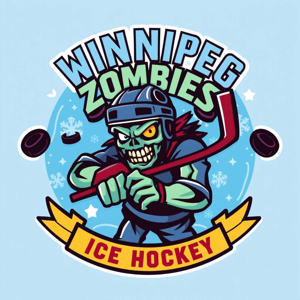 A vibrant and dynamic sports team crest for the Winnipeg Zombies ice hockey team