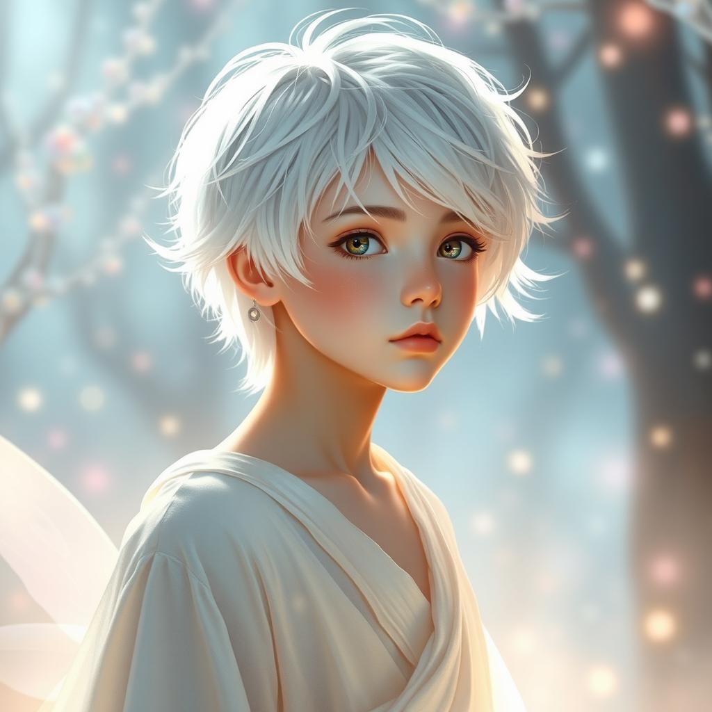 A feminine boy with ethereal features, embodying a dreamy and otherworldly essence