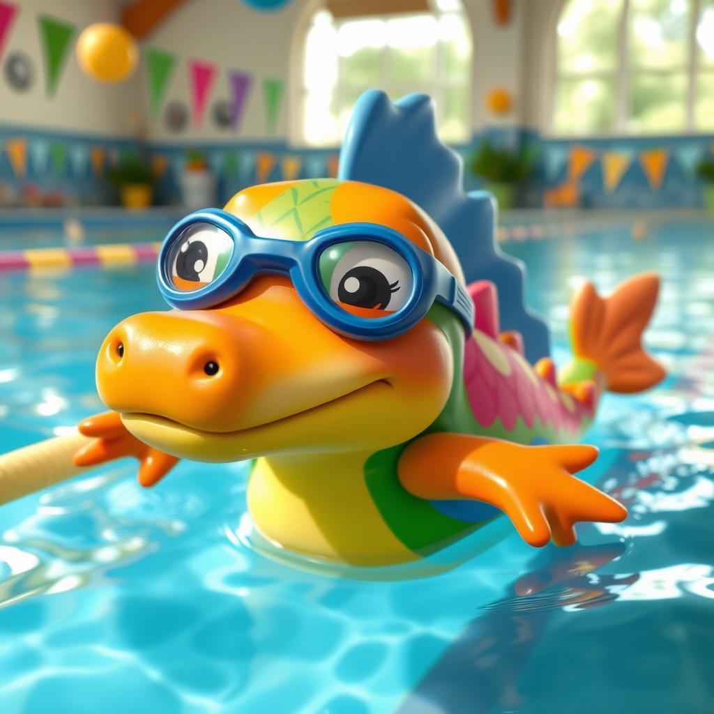 A cute character named Fischolino Ballerino, a whimsical blend of human and fish, resembling a playful version of a crocodile