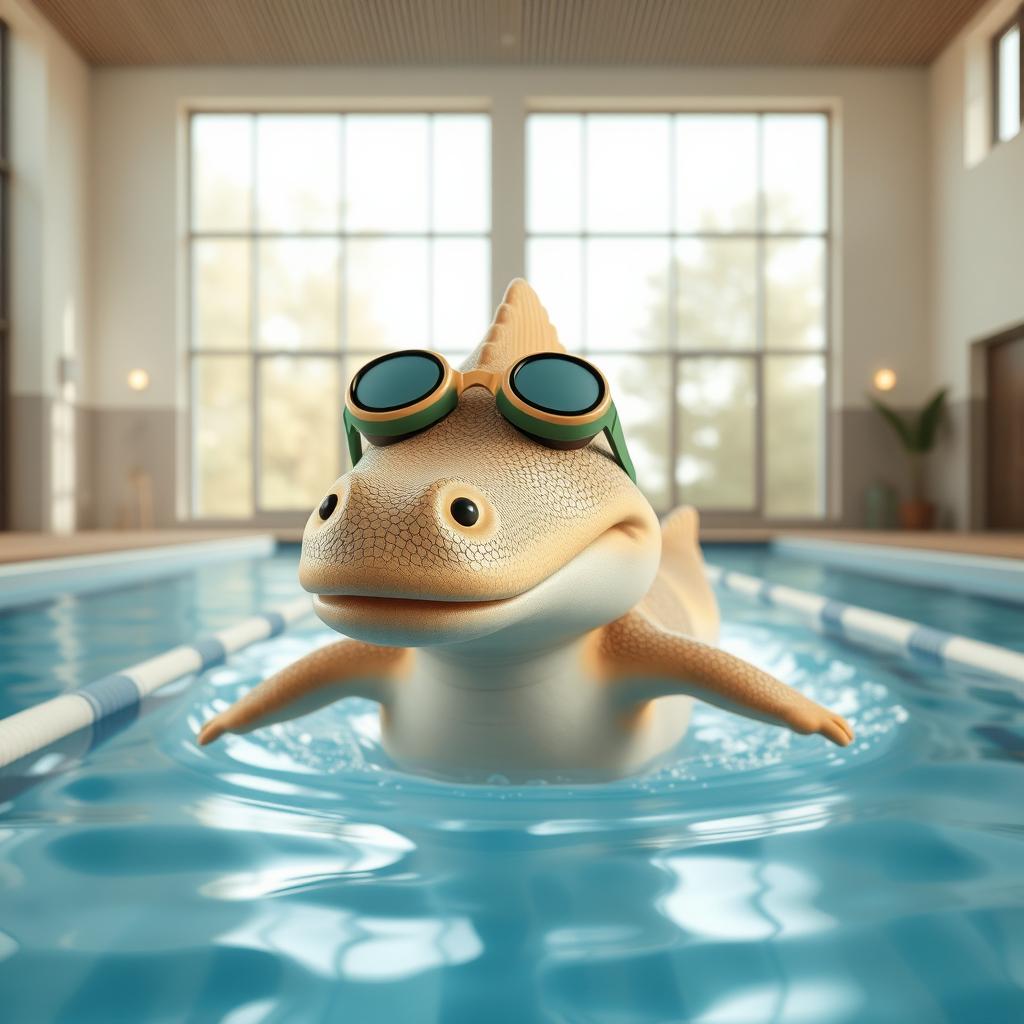A charming character named Fischolino Ballerino, a unique fusion of human and fish inspired by a playful crocodile