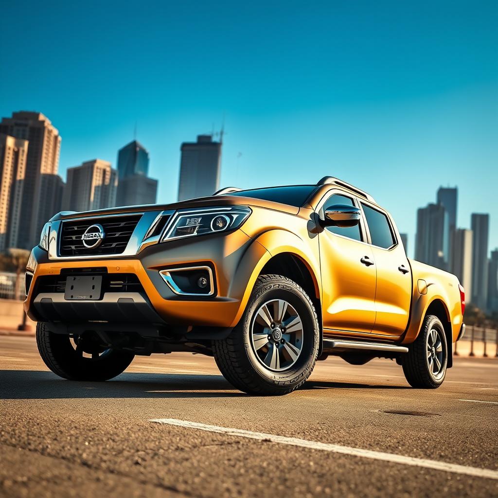 A modern Nissan Frontier truck parked in an urban environment
