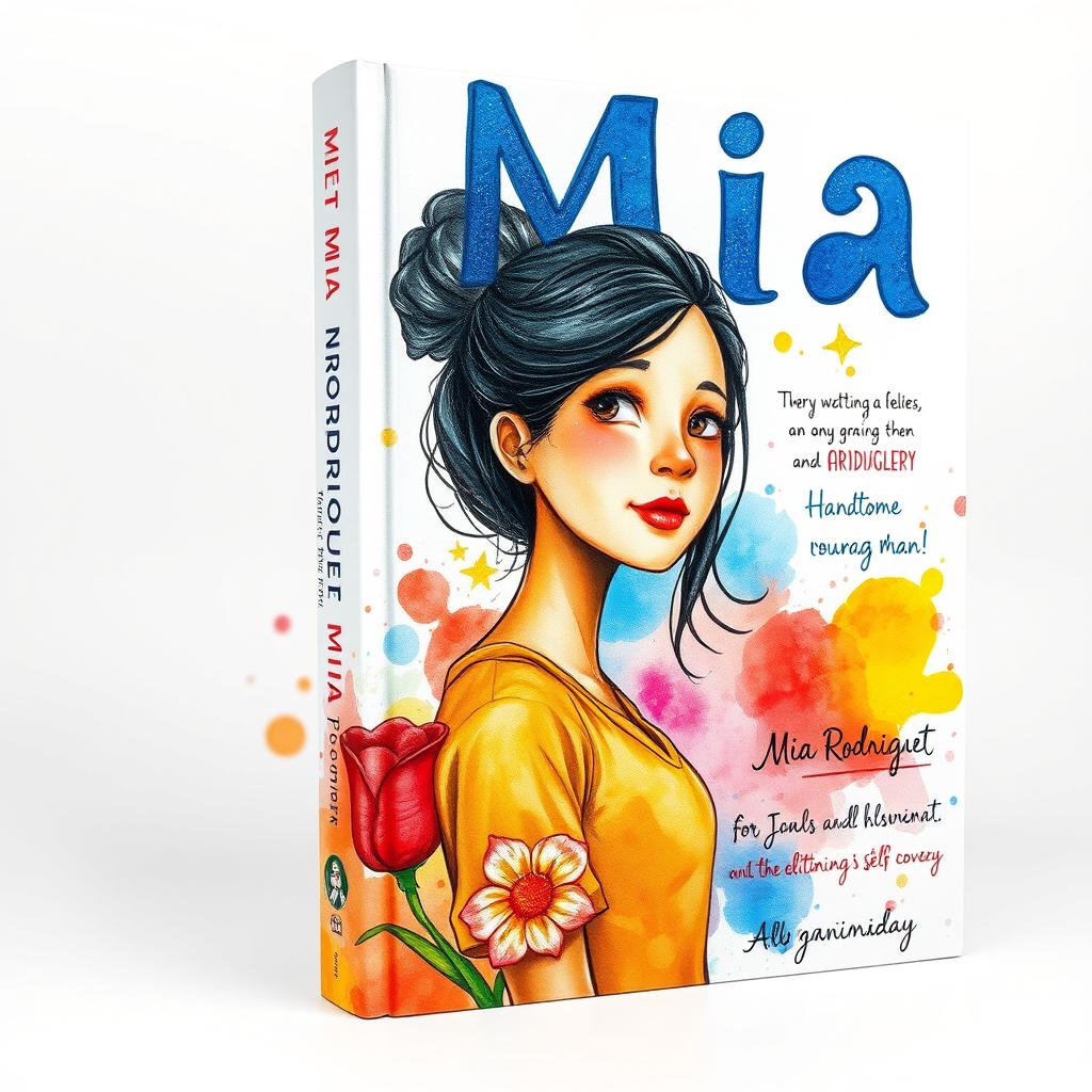 A vibrant and youthful book cover that features a painted watercolor illustration representing Mia Rodriguez, a young adult embarking on a journey of self-discovery