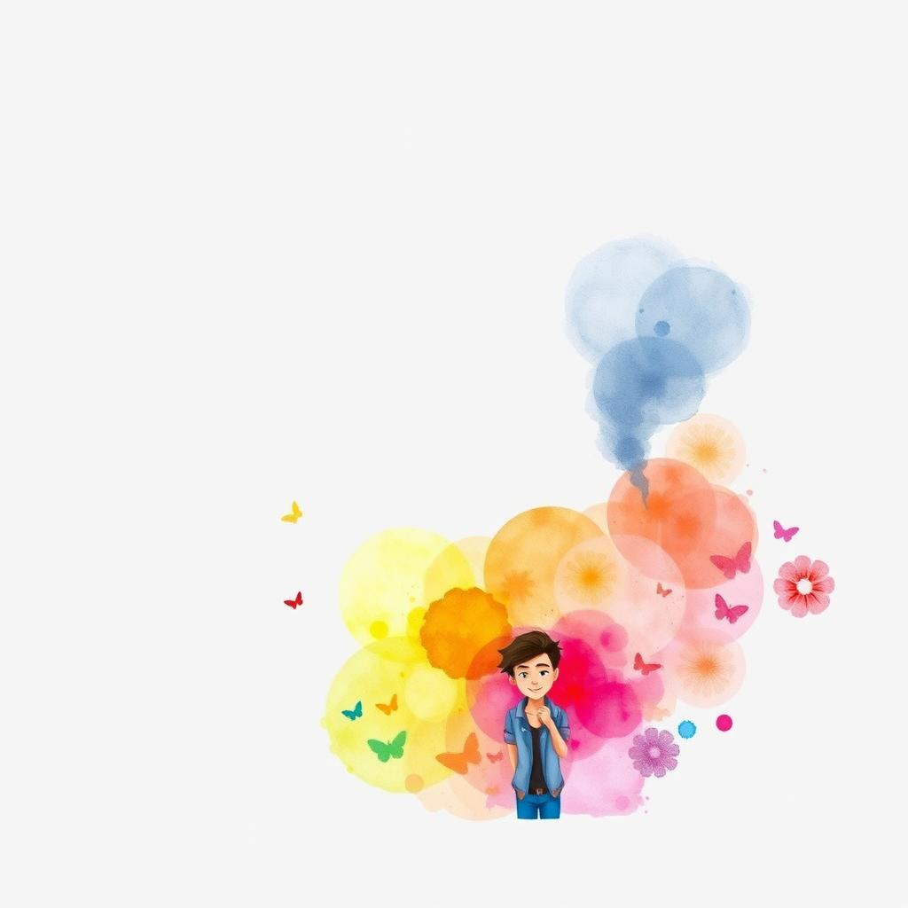 A lively and youthful book cover featuring a watercolor painting that begins in gray tones and gradually transitions into vibrant, colorful hues