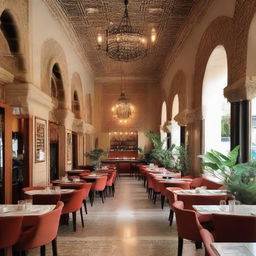 A spacious cafe-restaurant in Rabat, with various uniquely designed and decorated areas