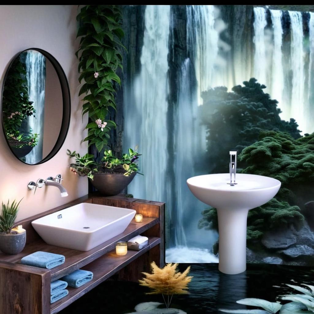Bathroom natural with plants and waterfall regadera