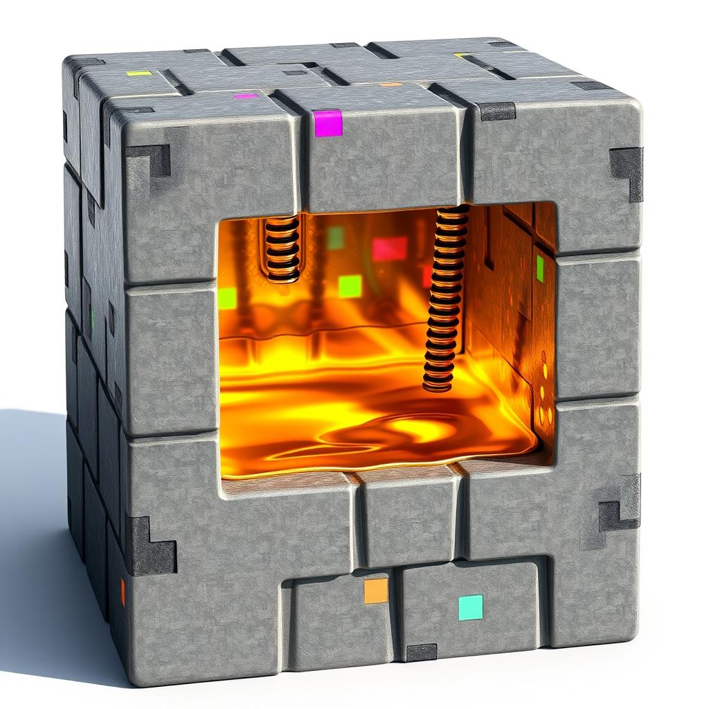 A Minecraft-style mixing block, designed with a pixelated, blocky aesthetic typical of the game