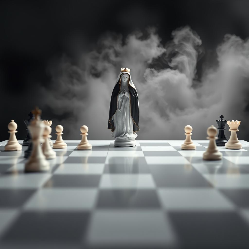 A chessboard viewed from the white corner, asymmetrical, at a 45-degree angle perspective, diagonally arranged
