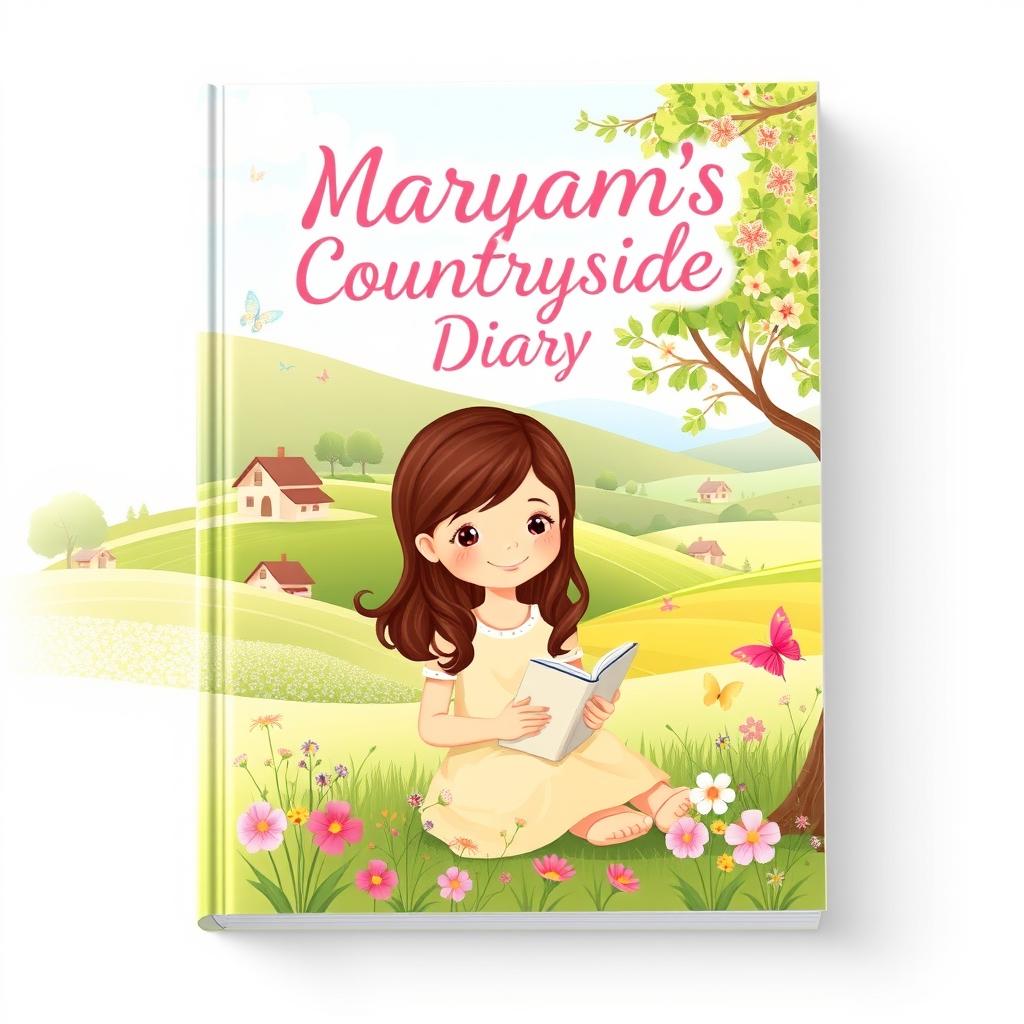 A beautifully designed cover for a diary book aimed at a girl named Maryam who lives in the countryside
