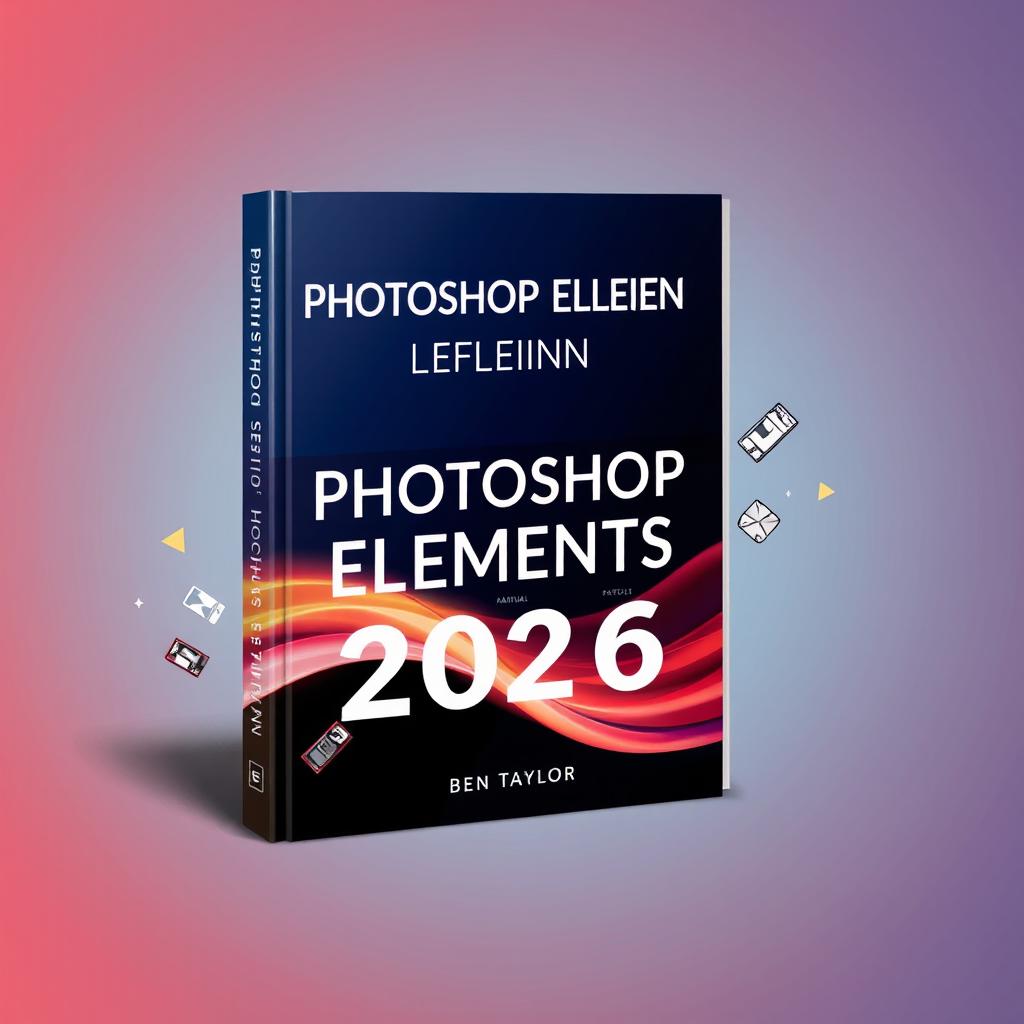 A stunning and professional book cover for 'PHOTOSHOP ELEMENTS 2025 MANUAL' by Ben Taylor, showcasing a complete guide to digital photo editing and creative design