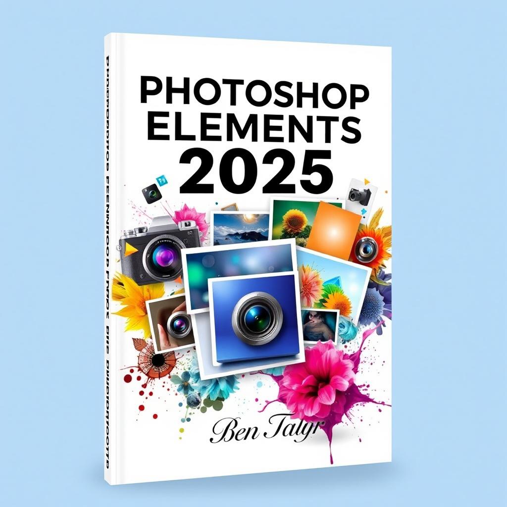 An aesthetically pleasing book cover for 'Photoshop Elements 2025 Manual by Ben Taylor, A Complete Guide to Digital Photo Editing and Creative Design'