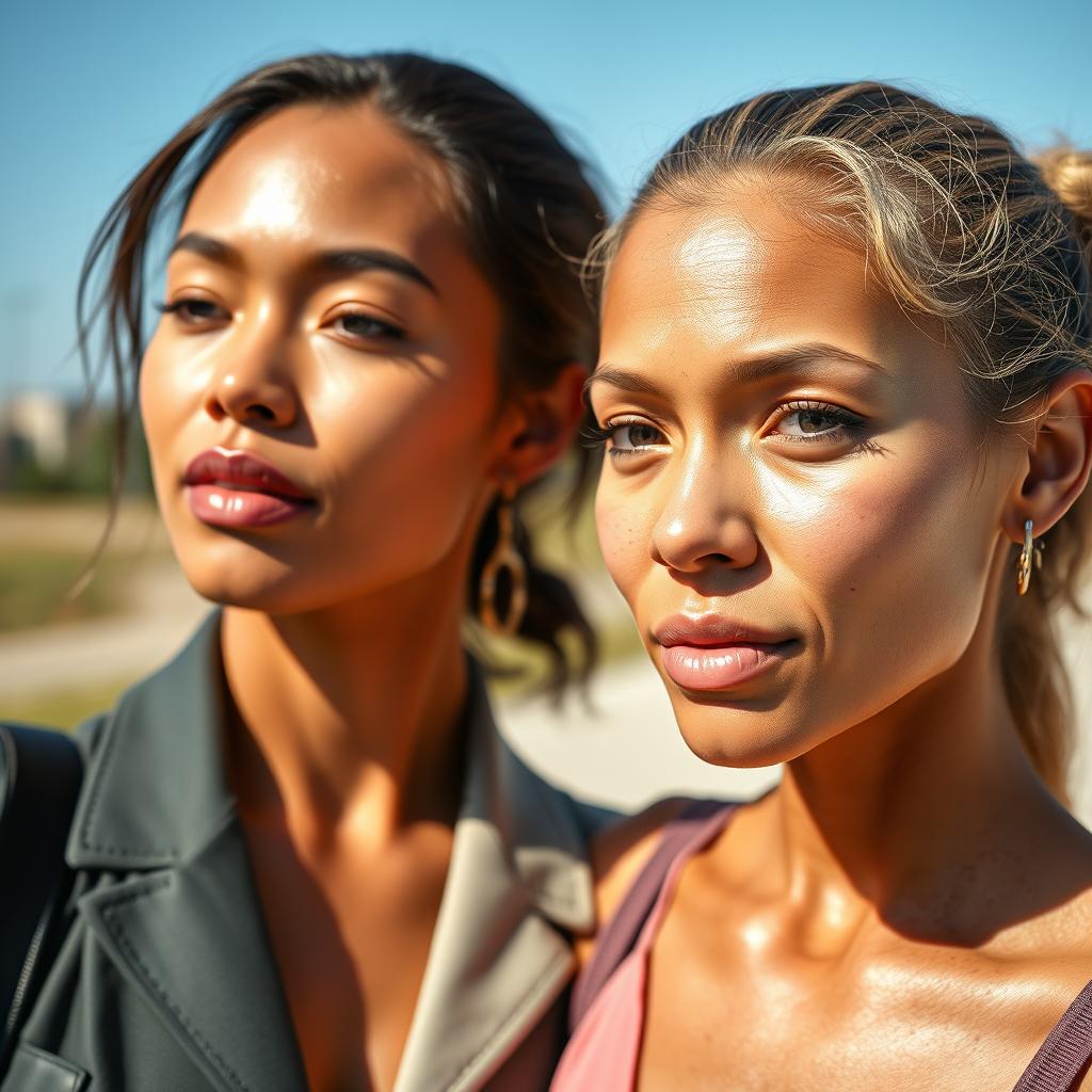 An artistic representation of two women standing side by side