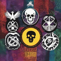 A surrealistic wallpaper featuring stylized logos or symbols for Neck Deep, My Chemical Romance, and Avenged Sevenfold intertwined harmoniously in a striking color scheme.