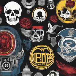 A surrealistic wallpaper featuring stylized logos or symbols for Neck Deep, My Chemical Romance, and Avenged Sevenfold intertwined harmoniously in a striking color scheme.