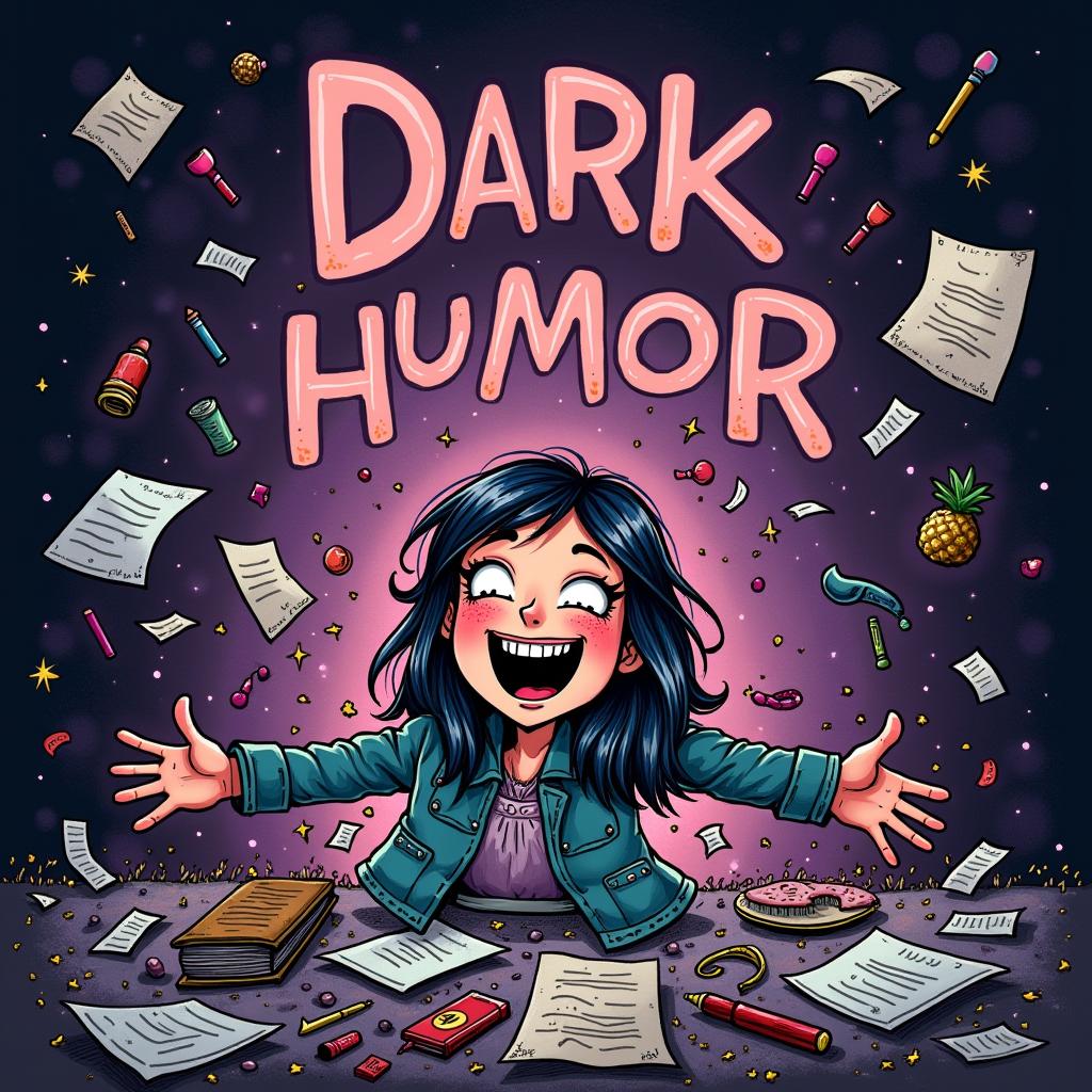 A book cover featuring a whimsical illustration of a character laughing joyfully amidst a chaotic scene