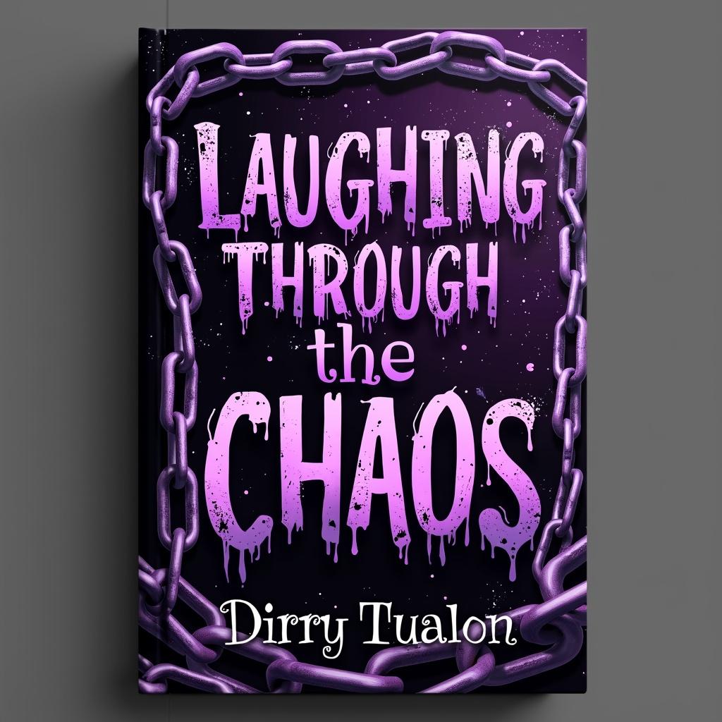 A book cover design for 'Laughing Through the Chaos', featuring a dark and surreal theme