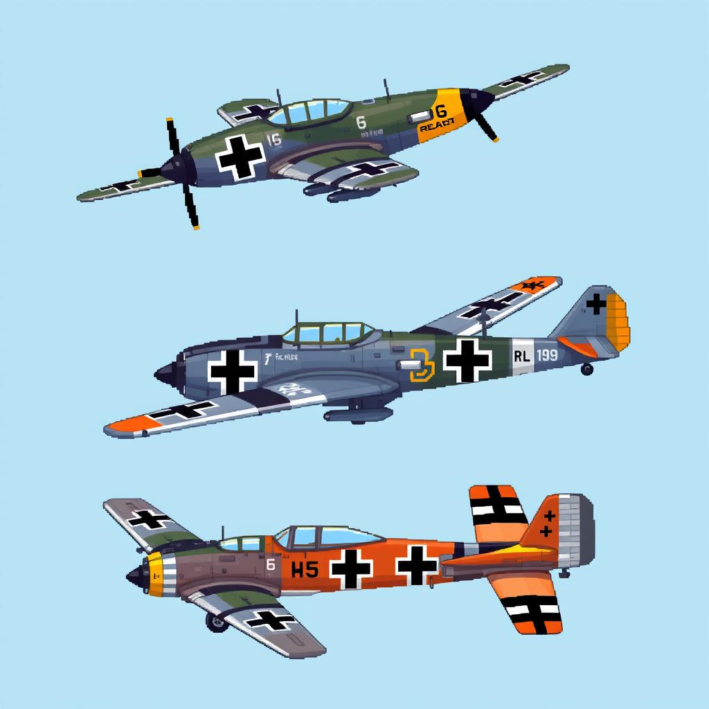 A pixelated side view of German planes from World War II, ideal for game development
