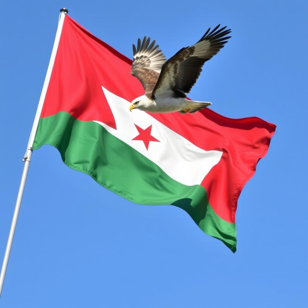 The flag of Jordan prominently displayed, featuring its distinct colors and symbols, with a majestic eagle (aqab) soaring above it