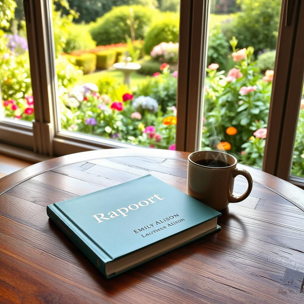 A cozy scene featuring the book 'Rapport' by Emily Alison and Laurence Alison elegantly placed on a beautifully crafted wooden table