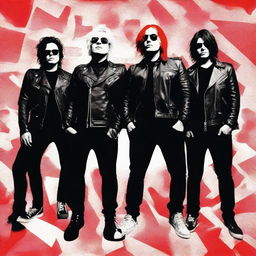 Generate a WhatsApp profile photo featuring the band My Chemical Romance in a cool and iconic pose with a distinct, creative background.