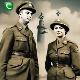 Create a WhatsApp profile photo that respectfully represents the Second World War with prominent historical symbols and figures.