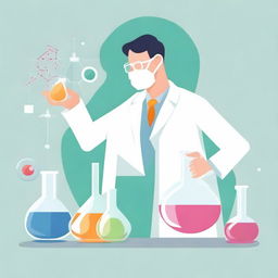 Generate an image portraying the concept of 'my chemical', possibly various substances contained in laboratory glassware or a person working in a chemistry lab.