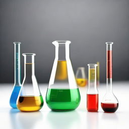 Generate an image portraying the concept of 'my chemical', possibly various substances contained in laboratory glassware or a person working in a chemistry lab.