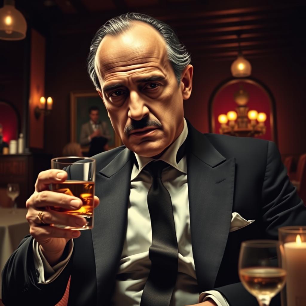 An artistic reinterpretation featuring a character from the Godfather movies with the user's face seamlessly integrated
