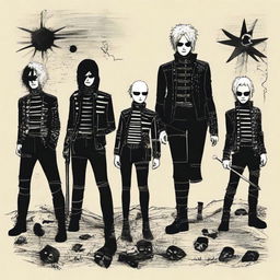 Create an artwork for My Chemical Romance's album 'The Black Parade', featuring iconic imagery such as a black parade, gothic elements, and the band members.