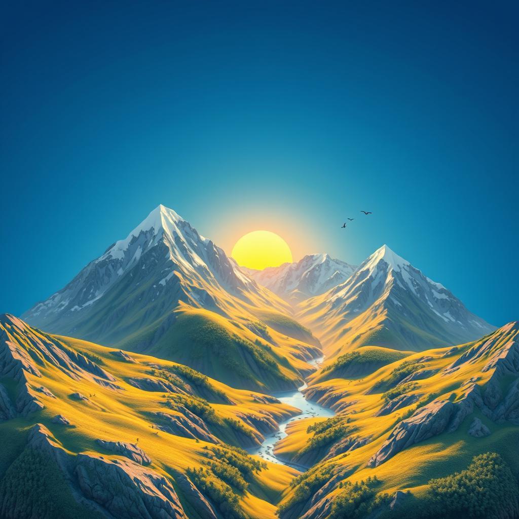 A beautifully designed three-dimensional representation of a mountain landscape with detailed textures and vibrant colors