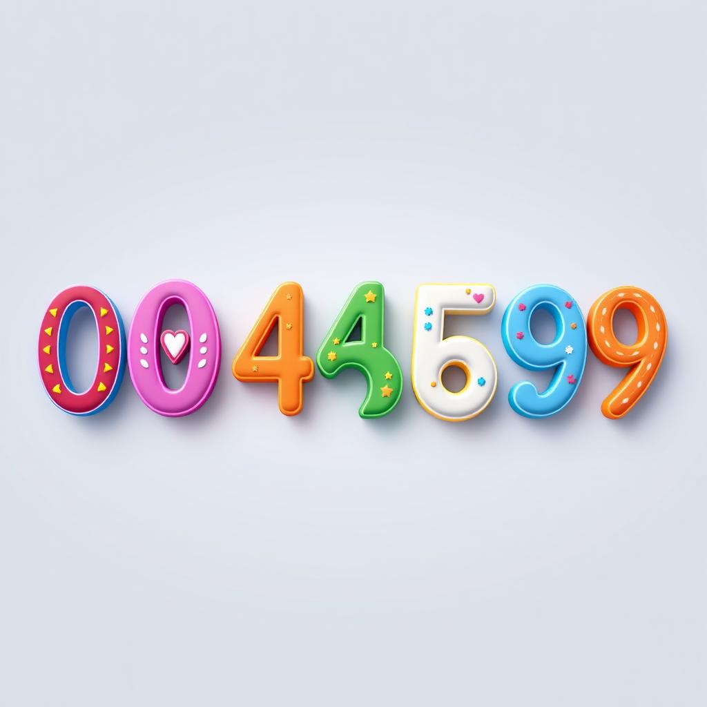 A beautiful artistic representation of numbers from 00 to 99, arranged in a visually appealing way, with each number uniquely designed in a variety of colors and styles, creating a vibrant and playful atmosphere