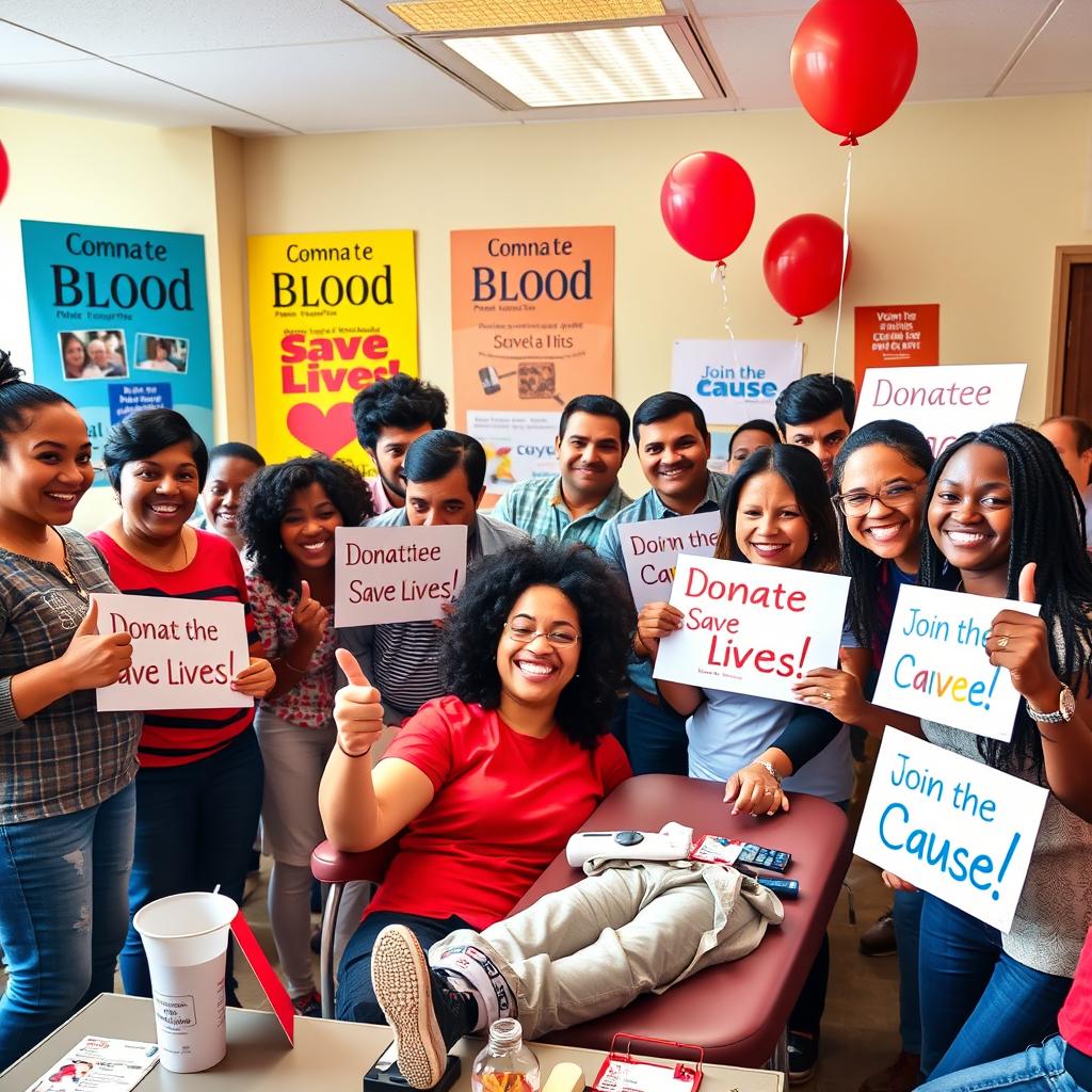 An expressive and motivational image depicting a blood donation campaign
