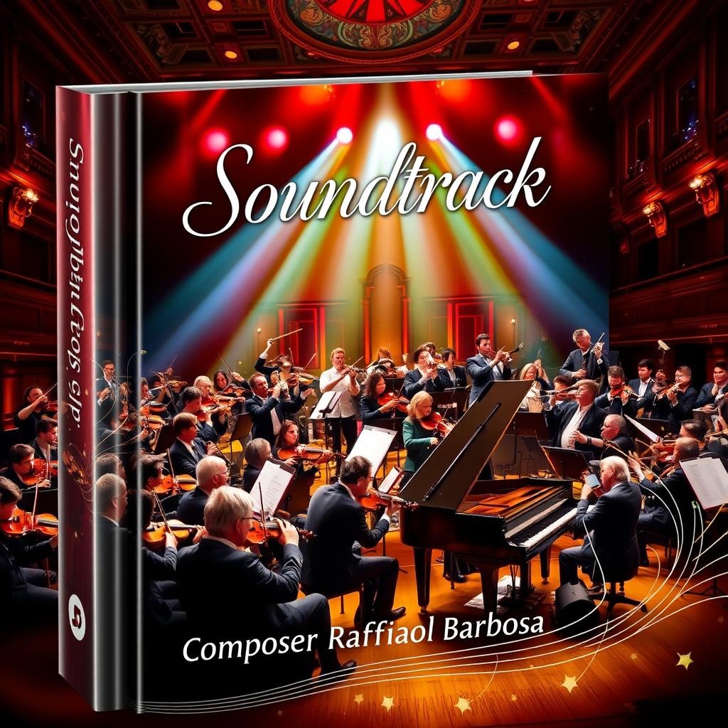 A stunning book cover for a music orchestra titled 'Soundtrack' by composer Rafael Barbosa