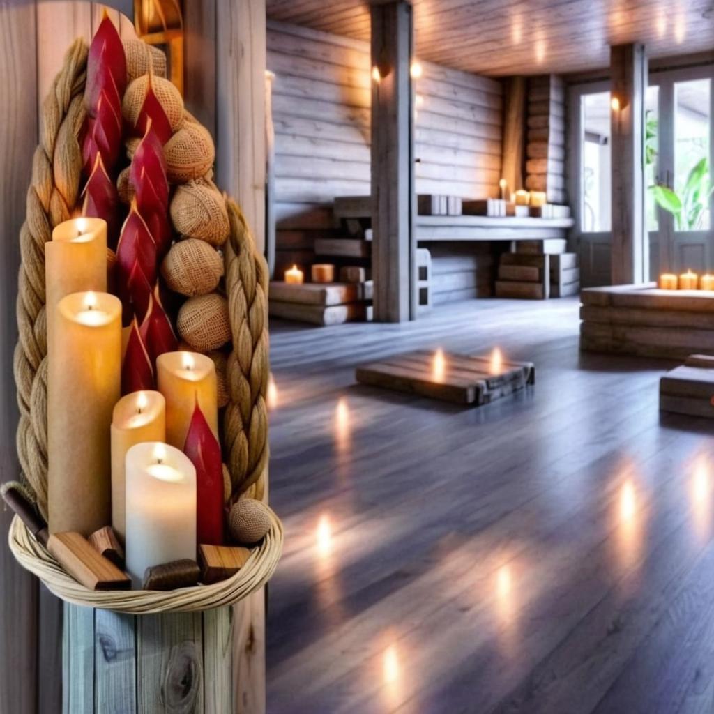 A cozy room softly illumiation with rustic and candles pillars